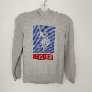 U.S. Polo Assn. Boys' Hoodie Size L (10-12) Gray Cotton Blend Activewear Outdoor